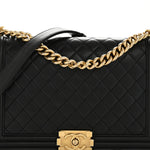 Lambskin Quilted New Medium Boy Flap Black
