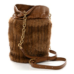 Faux Fur Lambskin Bucket Bag Brown Chocolate