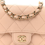 Caviar Quilted Mini Clutch With Chain Light Beige