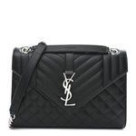 Grain De Poudre Textured Mixed Matelasse Triquilt Medium Monogram Satchel Black