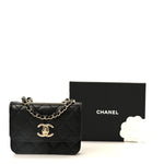 Lambskin Quilted Trendy CC Card Holder On Chain Black