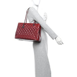 Caviar Quilted City Shopping Tote Dark Red