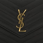 Grain De Poudre Matelasse Chevron Monogram Envelope Chain Wallet Black