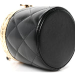 Metal Lambskin Quilted Mini Lock Frame Vanity Clutch Black