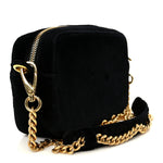Velluto Zip Top Chain Shoulder Bag Black