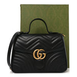 Calfskin Matelasse Small GG Marmont Top Handle Shoulder Bag Black
