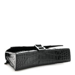 Shiny Calfskin Monochrome Crocodile Embossed Small Hourglass Evening Chain Bag Black