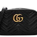 Calfskin Matelasse Small GG Marmont Chain Shoulder Bag Black