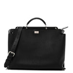 Cuoio Romano Selleria Vitello Grace Glazed Fabric FF 1974 Large Peekaboo Iconic Essential Satchel Black