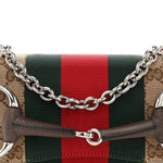 Monogram Textured Dollar Calfskin Heavy Grosgrain Web Small Maxi Horsebit Chain Shoulder Bag Beige Ebony New Acero