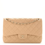 Caviar Quilted Jumbo Double Flap Beige