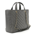 Calfskin Chevron Quilted Statement Shopping Tote Grey