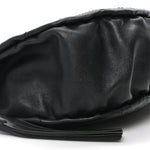 Lambskin Stitched Chocolate Bar Chain Fringe Hobo Black
