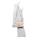 Grain De Poudre Textured Mixed Matelasse Medium Triquilt Monogram Satchel Dark Beige
