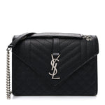 Grain De Poudre Textured Mixed Matelasse Triquilt Medium Monogram Satchel Black