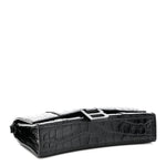 Shiny Calfskin Monochrome Crocodile Embossed Hourglass Chain Bag Black