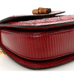 Moire Fabric Calfskin Rhinestone Monogram Monochrome Lizard Embossed Mini Bamboo 1947 Top Handle Chain Bag Red