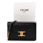 Shiny Calfskin Triomphe Margo Wallet on Chain Black