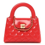 Shiny Aged Calfskin Quilted Nano Kelly Shopper Dark Red