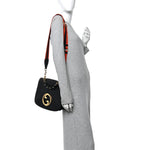 Roxy Calfskin Web Medium Studded Blondie Shoulder Flap Bag Black
