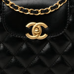 Shiny Aged Calfskin Quilted Nano Kelly Shopper Black