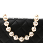 Lambskin Quilted Pearl Wallet On Chain WOC Black