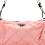 Tessuto Nylon Saffiano Impunturato Quilted Barrel Pochette Pink Black