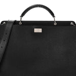 Cuoio Romano Selleria Vitello Grace Glazed Fabric FF 1974 Large Peekaboo Iconic Essential Satchel Black