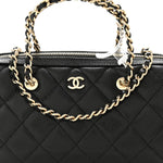 Caviar Quilted Barrel Clutch With Chain Black