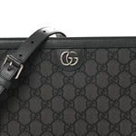 GG Supreme Monogram Textured Dollar Calfskin Web Small Ophidia Shoulder Bag Grey Black Graphite Grey