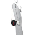 Grained Calfskin Web Mini Ophidia Round Shoulder Bag Black
