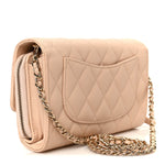Caviar Quilted Phone Holder Wallet on Removable Chain Light Beige
