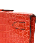 Shiny Porosus Crocodile Kelly Cut Pochette Orange Poppy