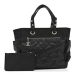 Coated Canvas Quilted Large Paris Biarritz Tote Black
