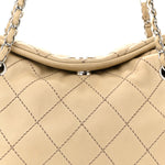 Lambskin Stitched Accordion Tote Beige