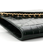 Calfskin Crocodile Embossed Envelope Clutch With Chain Emerald