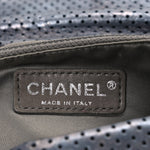 Metallic Crackled Calfskin Perforated Drill Flap Silver