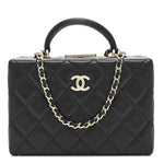 Lambskin Quilted Small CC Top Handle Box Bag Black