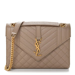 Grain De Poudre Textured Mixed Matelasse Medium Triquilt Monogram Satchel Dark Beige