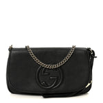 Pebbled Calfskin Medium Soho Flap Crossbody Black