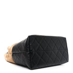 Suede Shiny Lambskin Quilted Large Shopping Bag Beige Black
