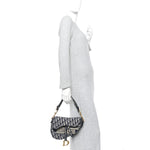 Oblique Embroidered Saddle Bag Blue