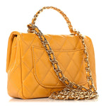 Shiny Lambskin Quilted Golden Links Top Handle Flap Yellow