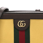 Canvas Textured Calfskin Web Mini Ophidia Top Handle Shoulder Bag Easy Yellow Dark Brown