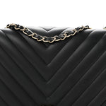 Calfskin Chevron Quilted Large Statement Flap Black