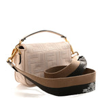 Canvas Vitello King Bi-Color Strap FF Embroidered Mini Baguette Poudre