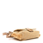 Fabric Jacquard Raffia Straw Fringe Medium Mamma Baguette Beige