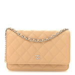 Caviar Quilted Wallet on Chain WOC Beige