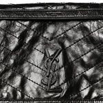 Crinkled Calfskin Matelasse Monogram Large Niki Chain Satchel Black