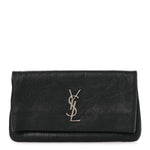 Calfskin Crocodile Embossed West Hollywood Monogram Fold Over Clutch Black